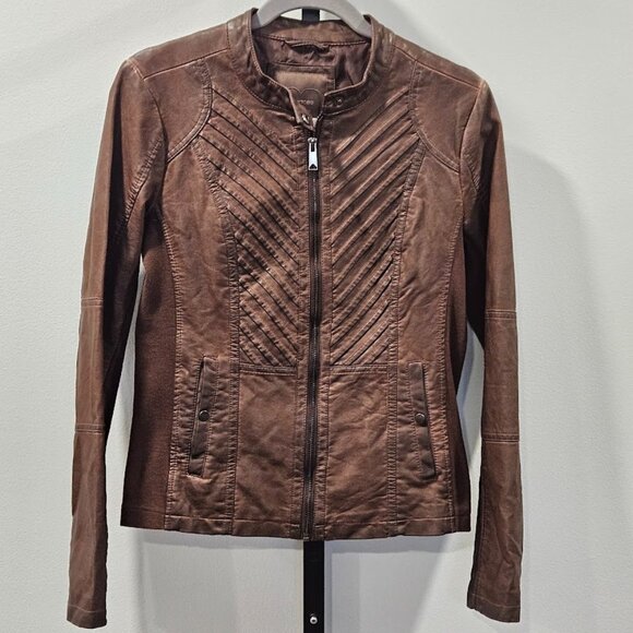 Maurices Faux Leather Moto Short Jacket Brown Size Small Zip Up Biker NWT - Picture 1 of 16
